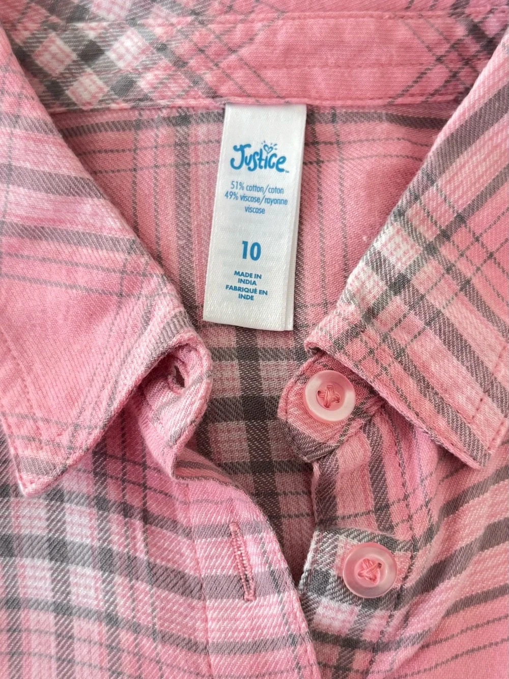 Girls Justice Lightweight Pink Plaid Flannel Button-Up Shirt